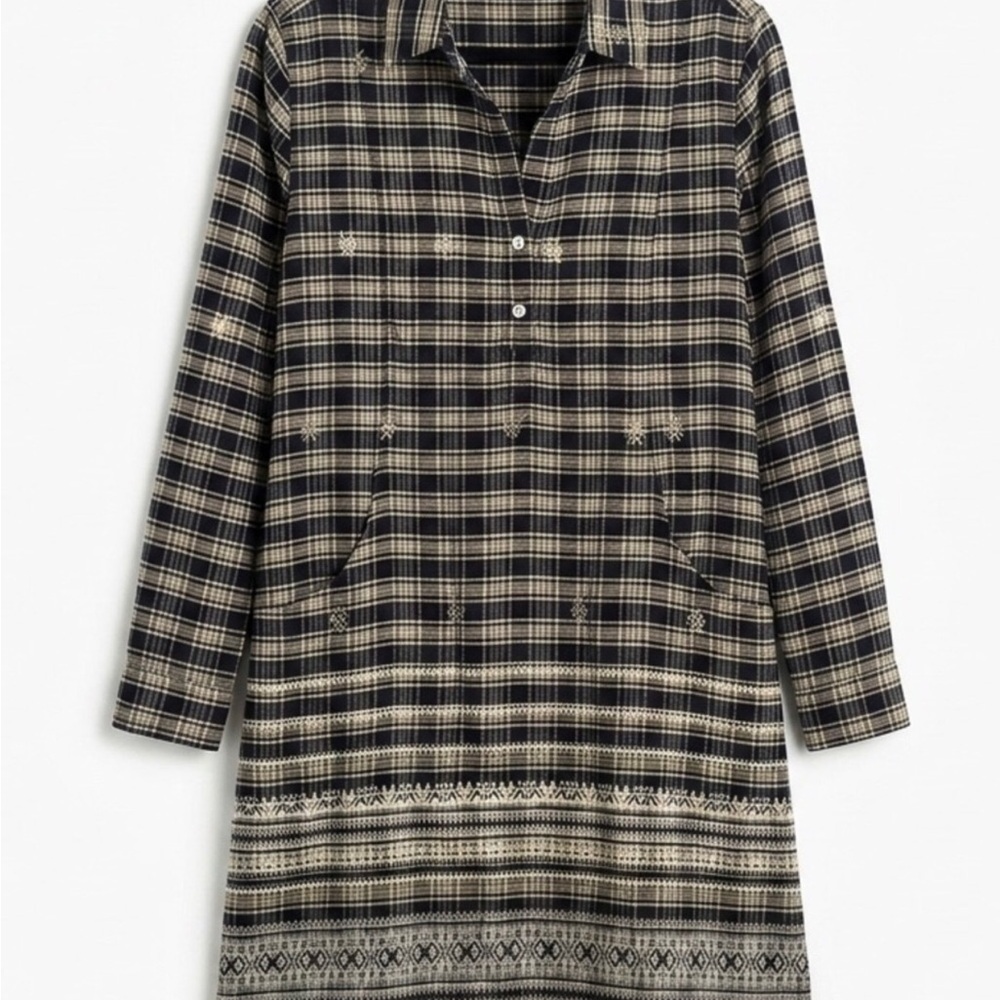ROBERTA ROLLER RABBIT Plaid  Sleeve Tab Dress Stencil Style Print Women's Medium